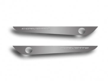 2005-2013 C6 Corvette - Door Guards w/CORVETTE Inlay 2Pc | Brushed Stainless