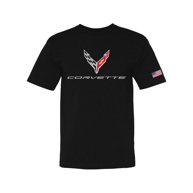 Black C8 Corvette Crossed Flags Tee *USA Made