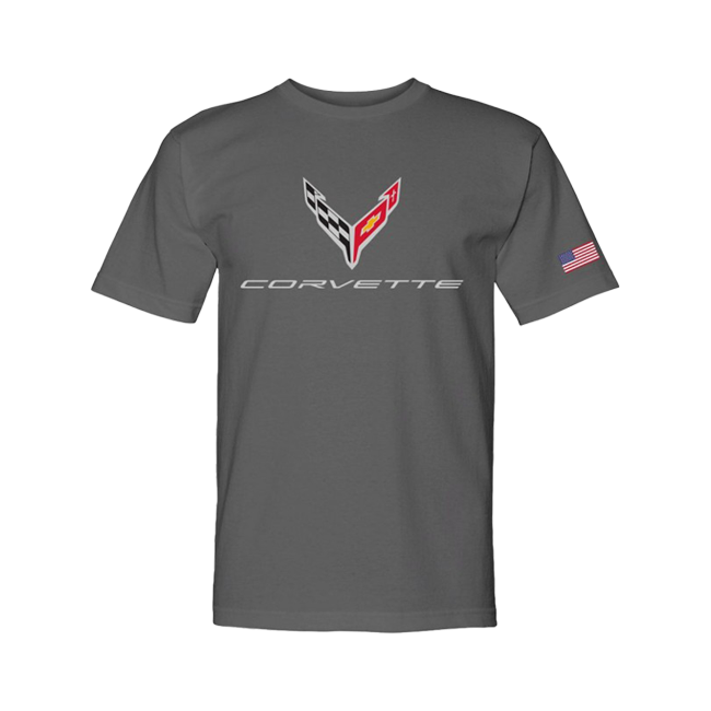 Dim Gray C8 Corvette Crossed Flags Tee *USA Made