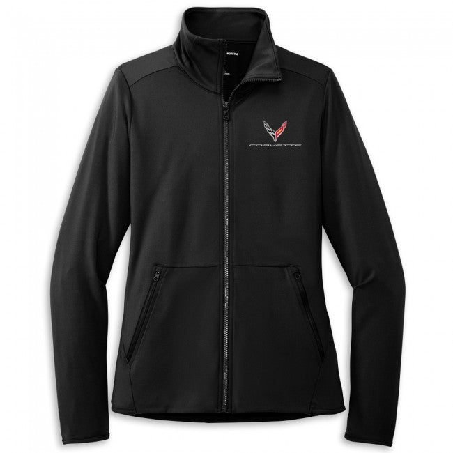 Black Corvette C8 Women's Stretch Full-Zip Fleece