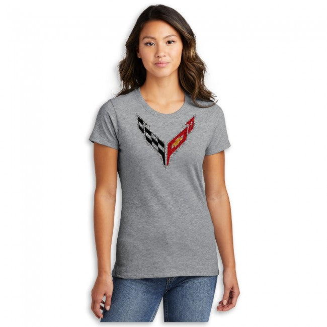 Light Slate Gray Corvette C8 Women's Crossed Flags T-Shirt