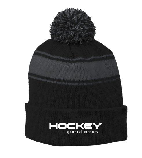 GM Hockey Stripe Pom Pom Beanie