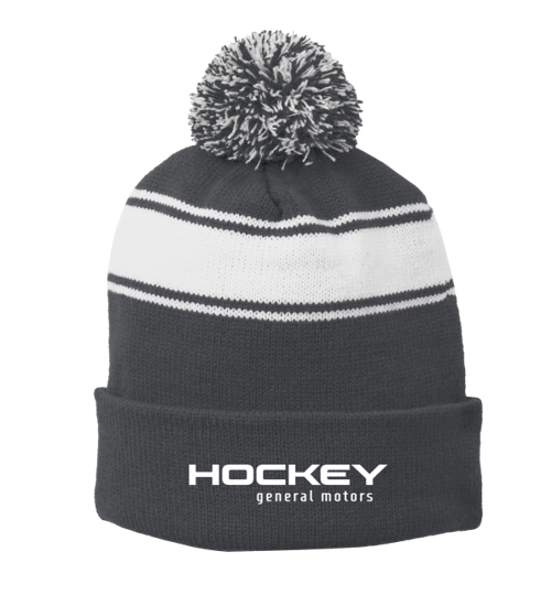 GM Hockey Stripe Pom Pom Beanie