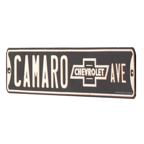 Antique White Chevrolet Camaro Avenue Embossed Metal Street Sign