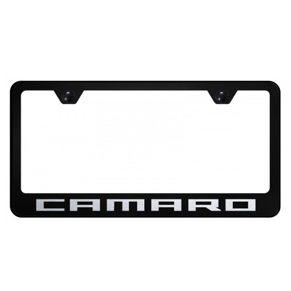 Black Camaro Script Stainless Steel Frame - Laser Etched Black