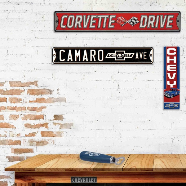 Antique White Chevrolet Corvette Drive Embossed Metal Street Sign
