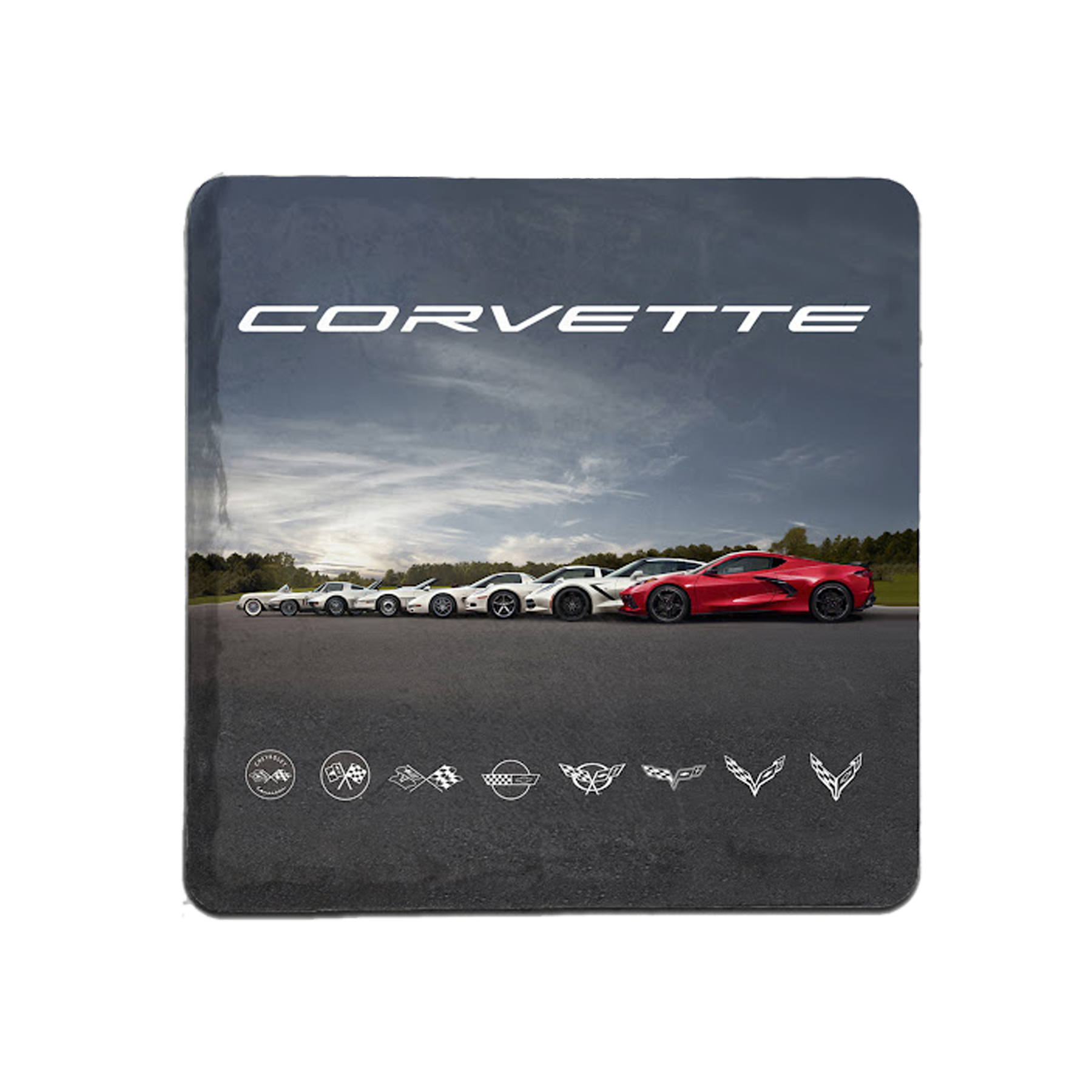 Dark Slate Gray Corvette C8 Generations Crossflags and Cars Coaster