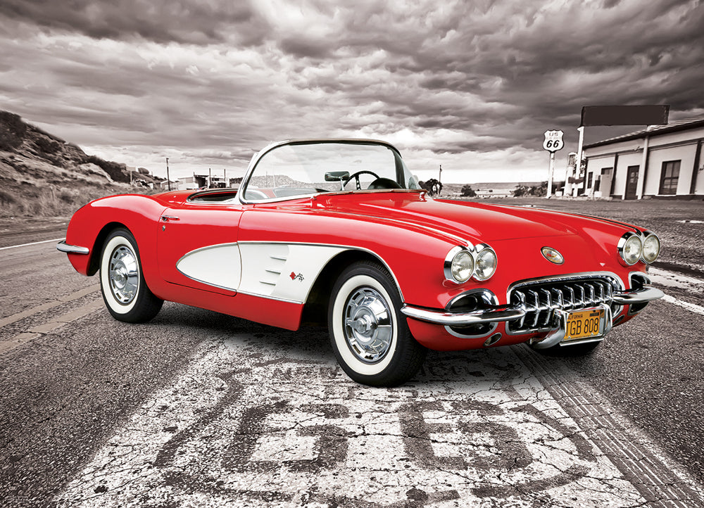 Rosy Brown Corvette - Driving Down Route 66 1000 Piece Puzzle