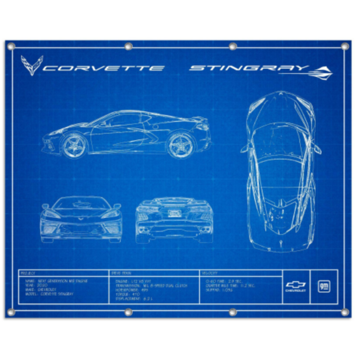 Dark Cyan Corvette C8 Blueprint Giant Garage Banner
