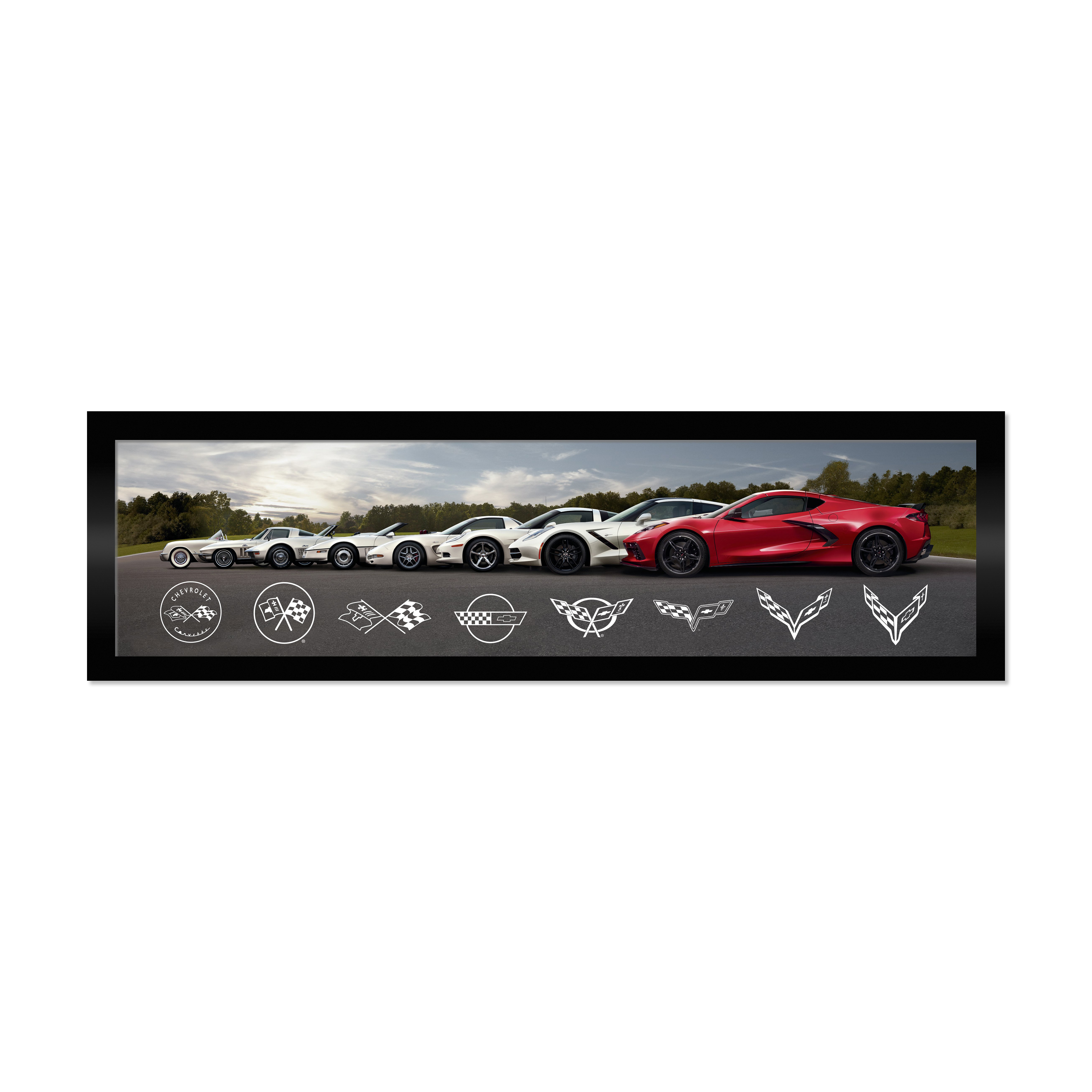 Dark Slate Gray Corvette C8 Generations - Cars Framed Canvas Print