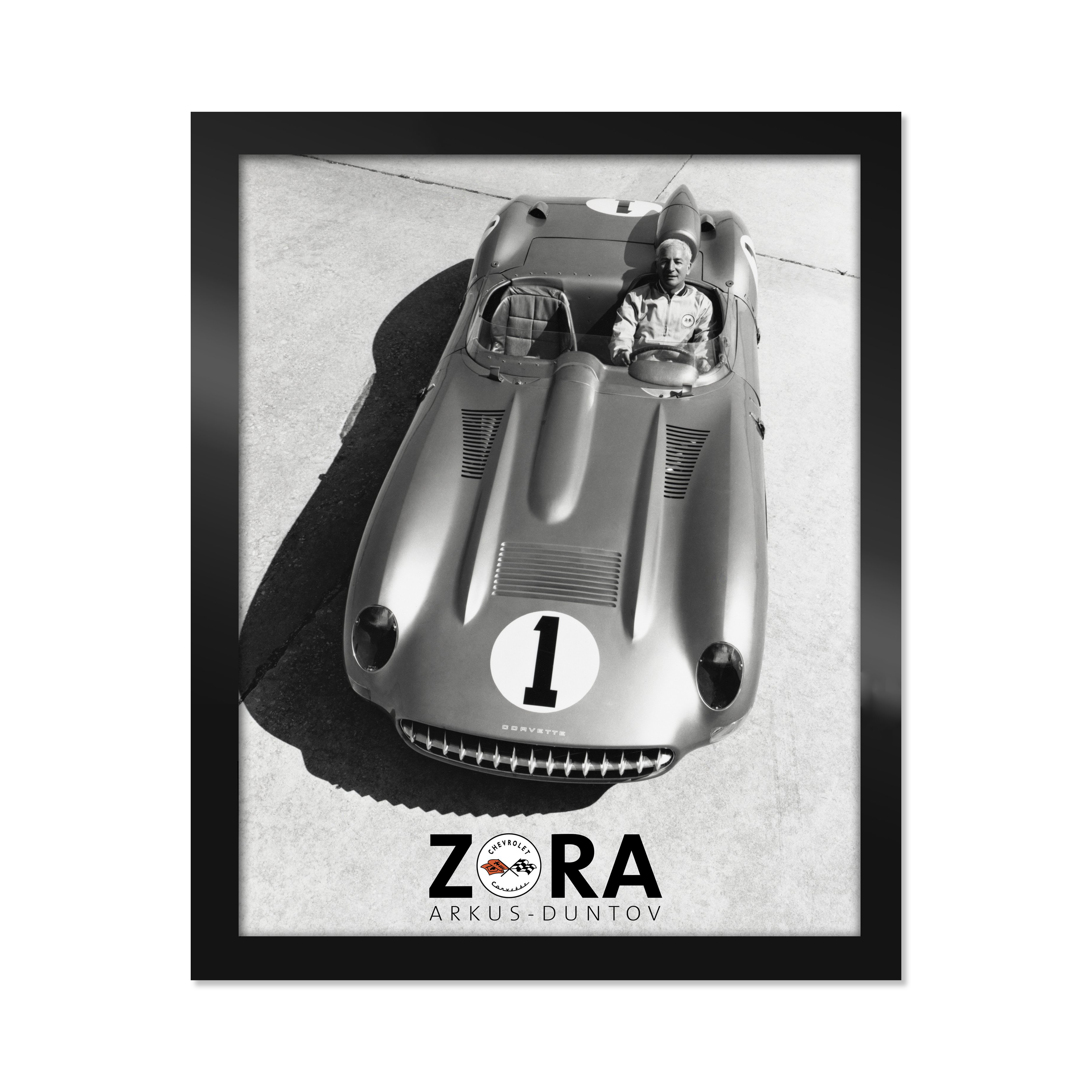 Light Gray Zora "Father Of The Corvette" Framed Printed Canvas Art