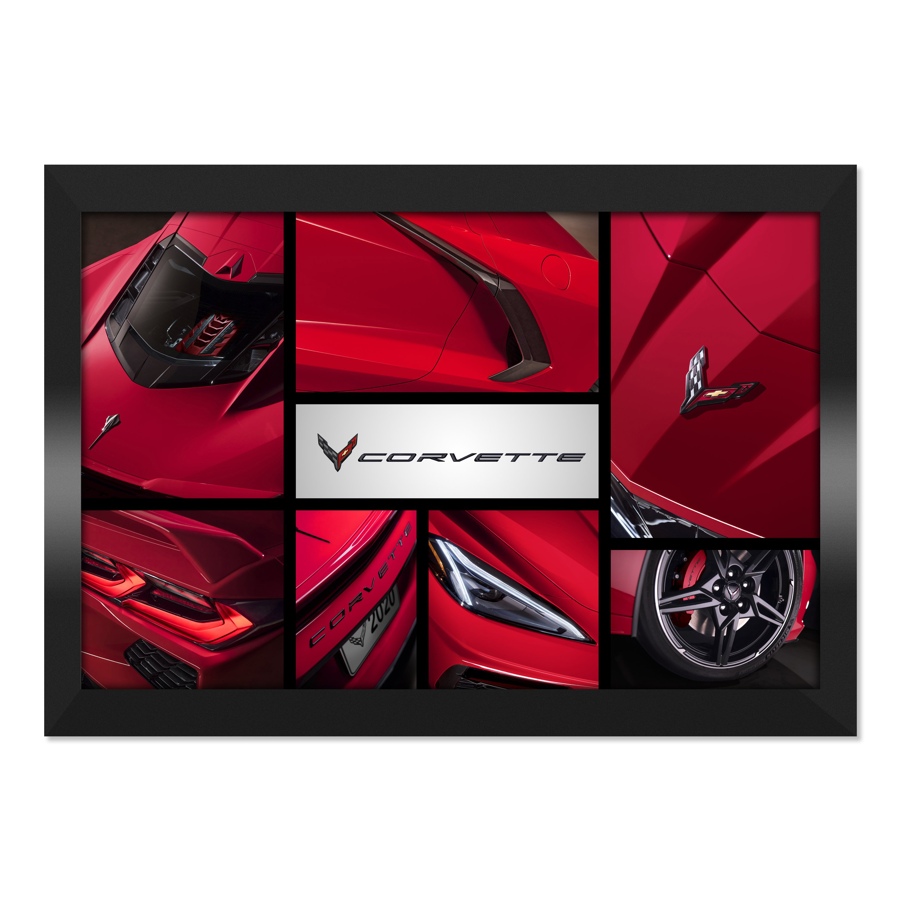 Maroon Corvette C8 Generations Collage Framed Canvas Print
