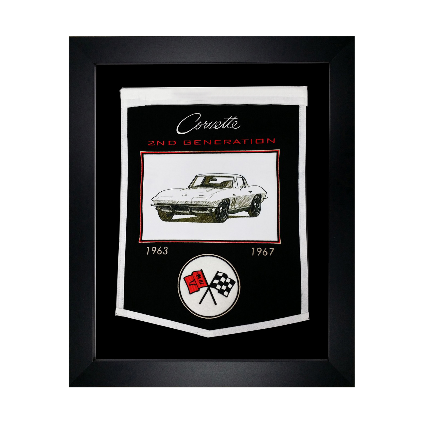 Framed Wool Embroidered Corvette C2  Gen Banner 21"x 27"