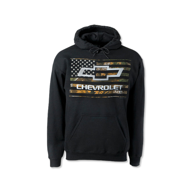 Chevy Bowtie on Camo Flag Hoodie