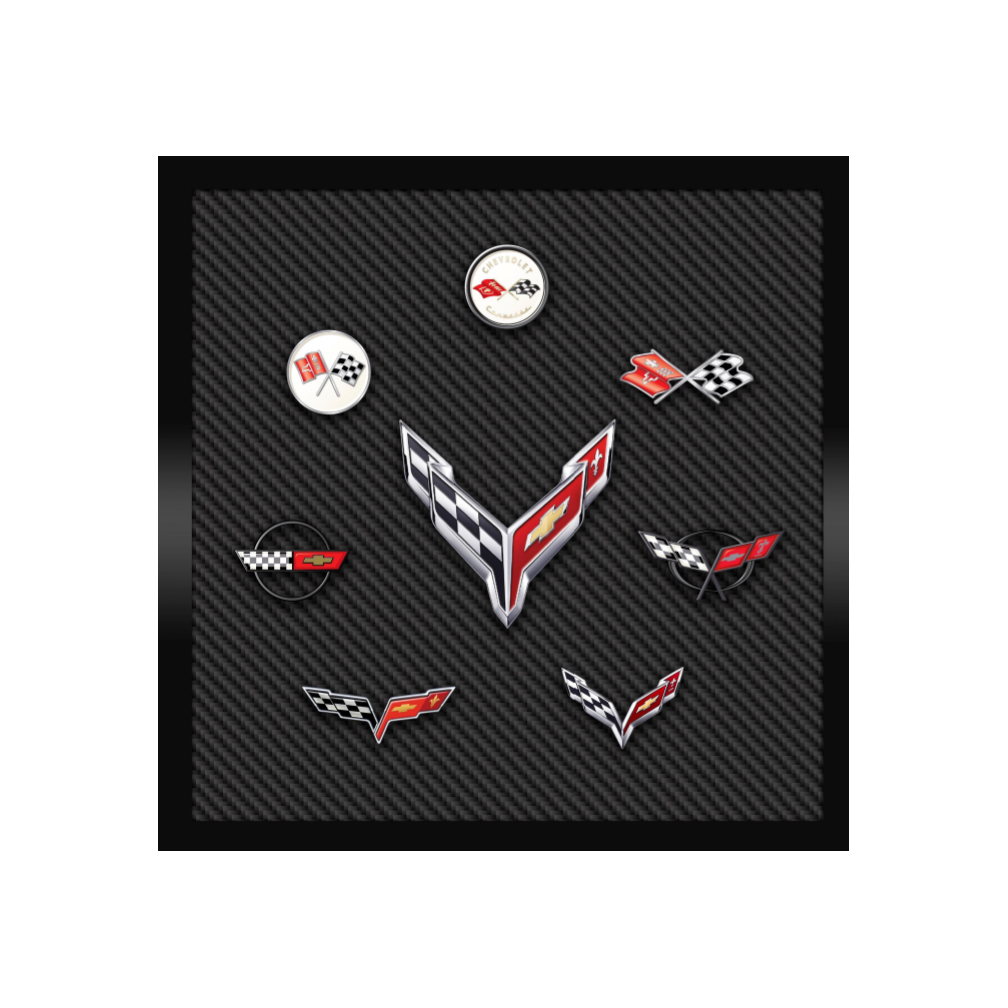 Dark Slate Gray Corvette Generations Carbon Framed Printed Canvas