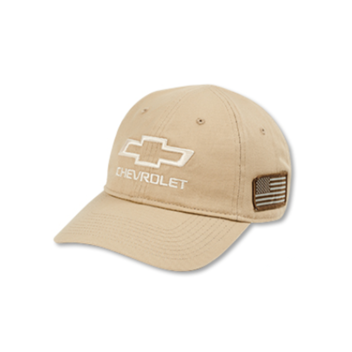 Tan Chevrolet Bowtie Tactical Cap With Flag