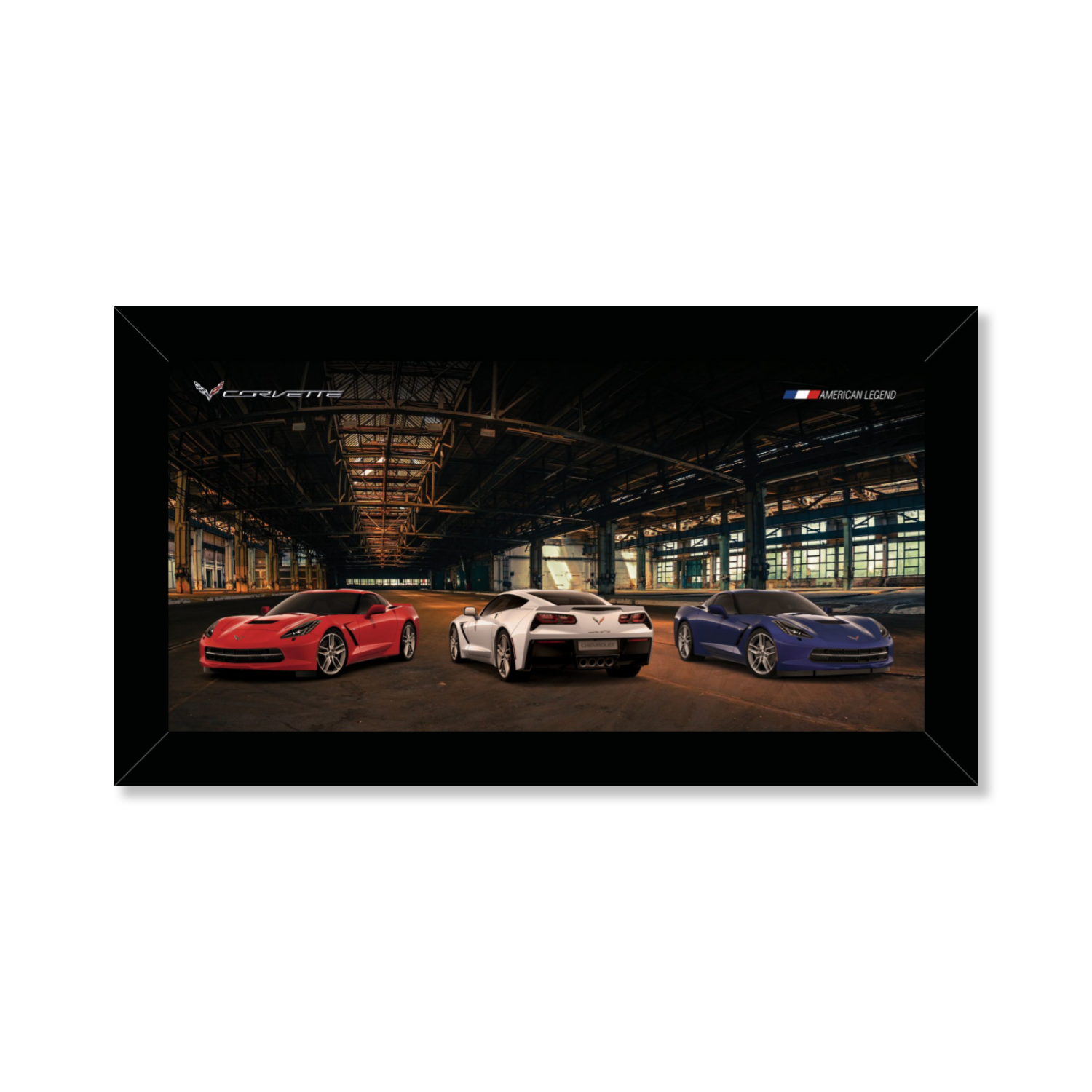 Black 2019 Corvette Red White Blue Framed Canvas