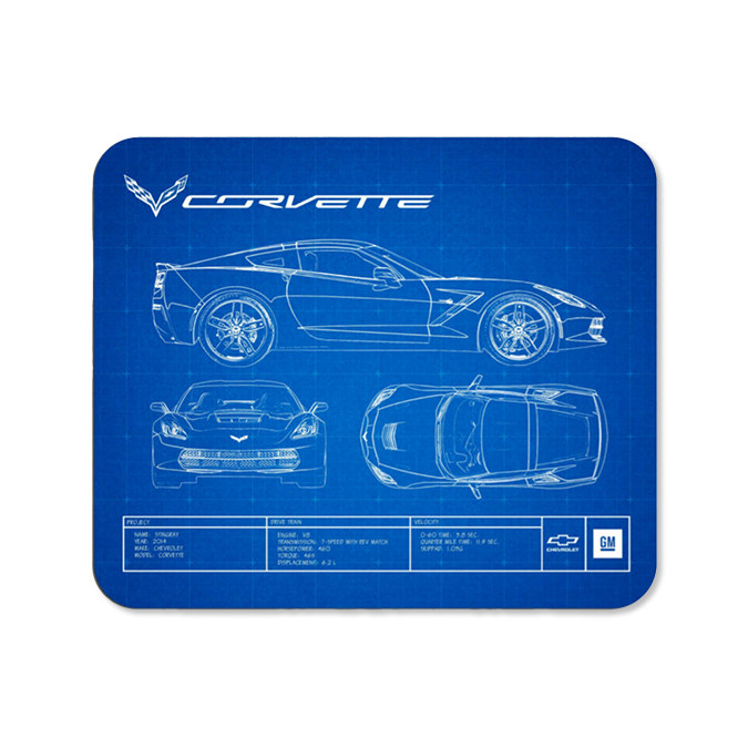 Dark Cyan Corvette C7 Blueprint Mouse Pad