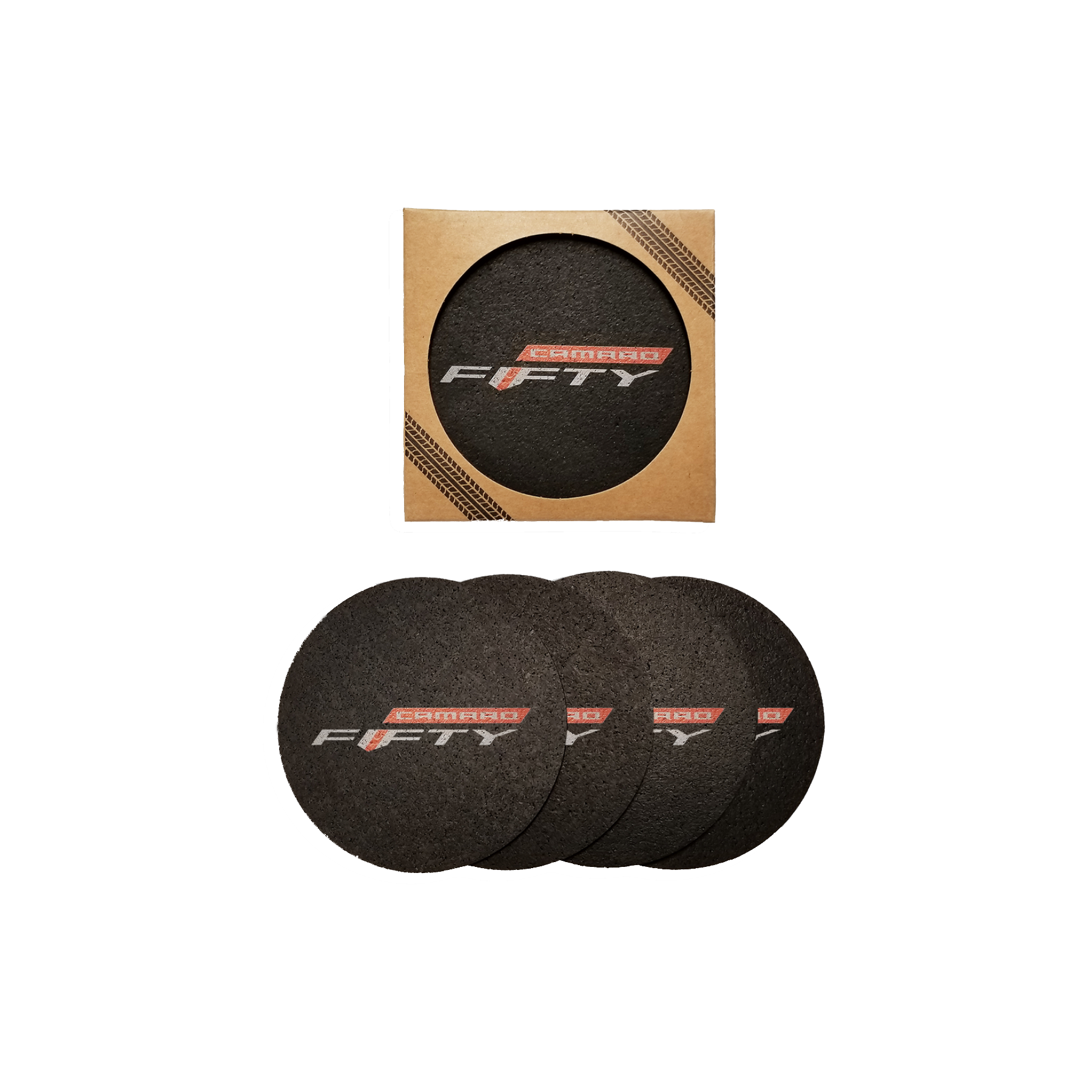 Dark Slate Gray Camaro Fifty Recycled Rubber Tire (4 Pack) Coaster Set *Made In The USA