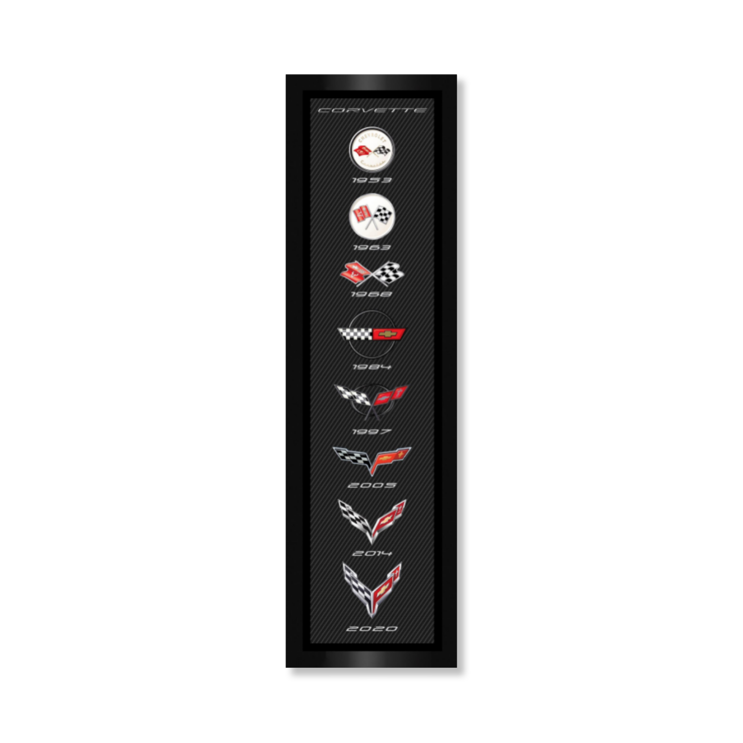 Black Corvette C8 Generations Carbon Vertical Framed Art