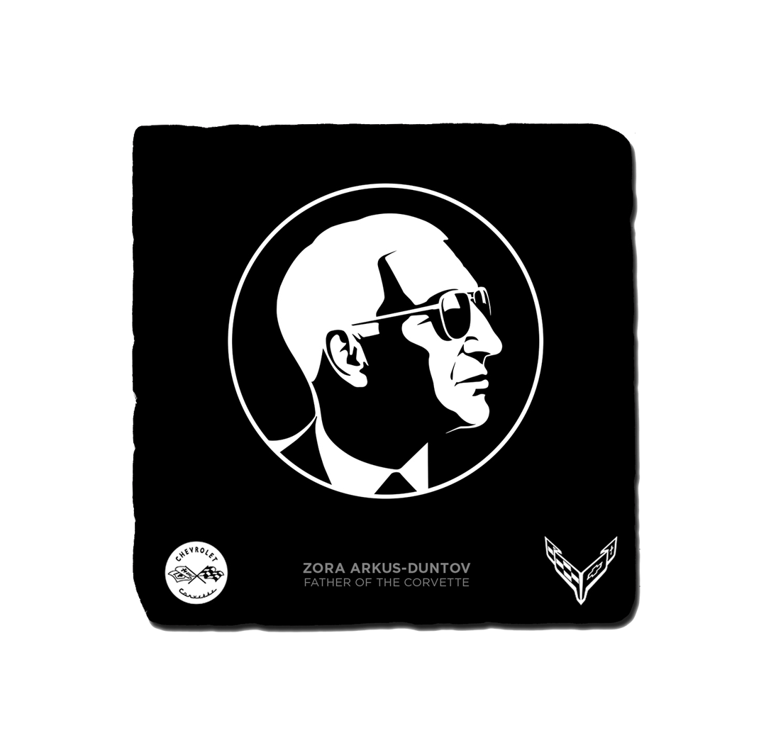 Black Zora "Father Of The Corvette" Corvette C1/C8 Crossed Flags Coaster