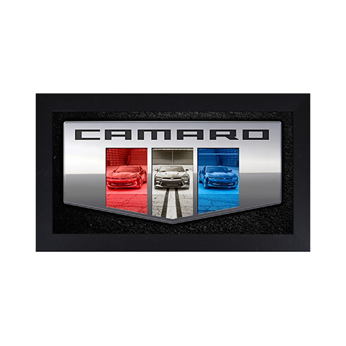 Gray Camaro Six Badge Triple Framed Canvas