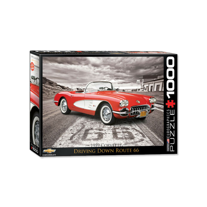 Dark Gray Corvette - Driving Down Route 66 1000 Piece Puzzle