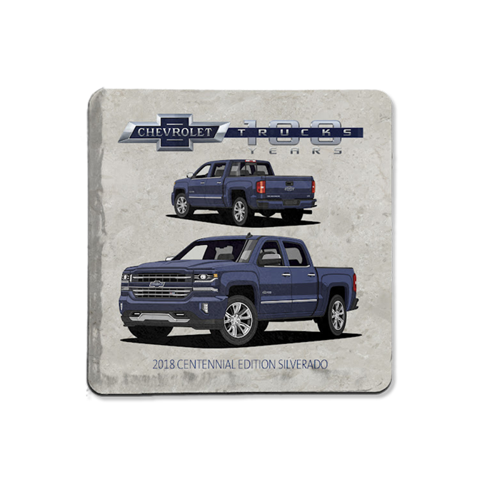 Gray Chevy Trucks 100 Stone Coaster (2018 Centennial Edition Silverado)