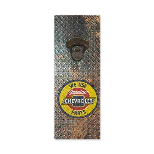 Dim Gray Metal Chevrolet Parts Wooden Bottle Opener