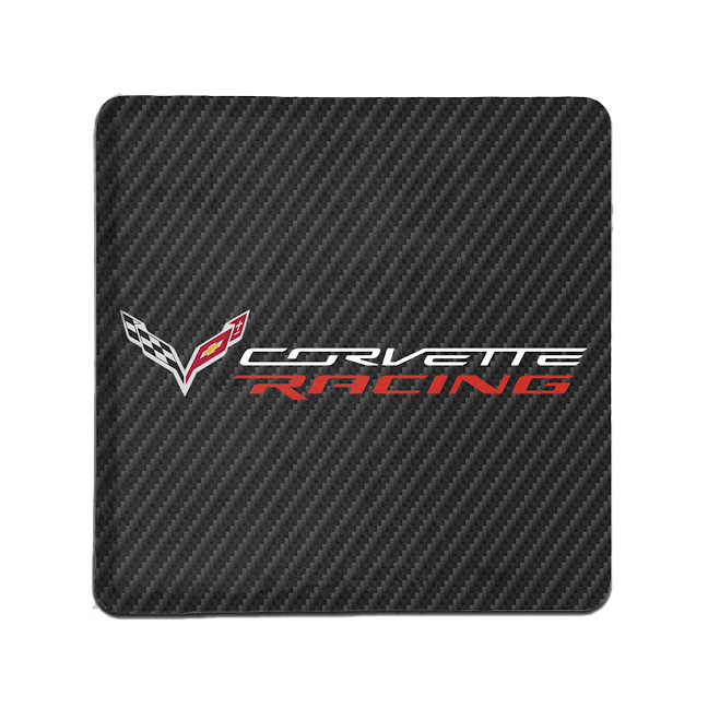 Dark Slate Gray Corvette Racing Logo Carbon Fiber Tile Coaster
