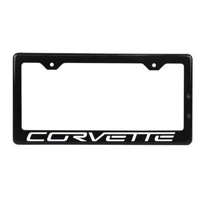 C6 Corvette License Plate Frame - Carbon Fiber Corvette Script