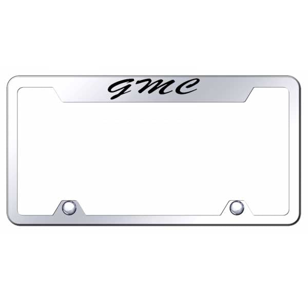 Light Gray GMC Script Steel Truck Cut-Out Frame - Laser Etched Mirrored