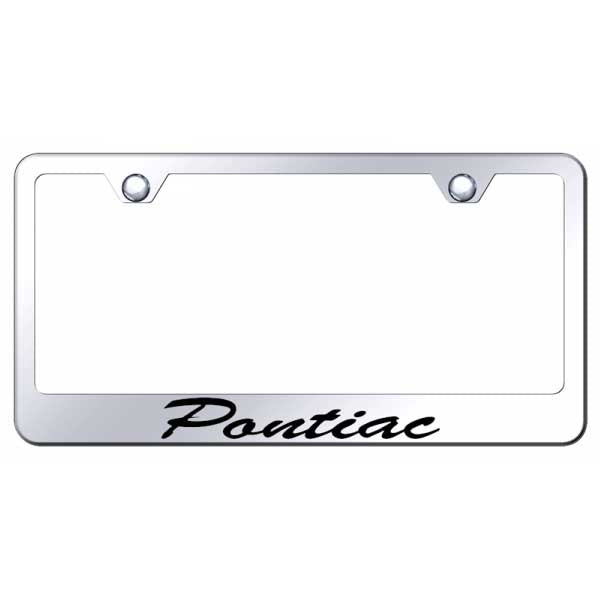 Light Gray Pontiac Script Stainless Steel Frame - Laser Etched Mirrored