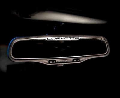 1997-2004 C5/Z06 Corvette - Rear View Mirror Trim 'Corvette' Style [Standard] | Brushed Stainless