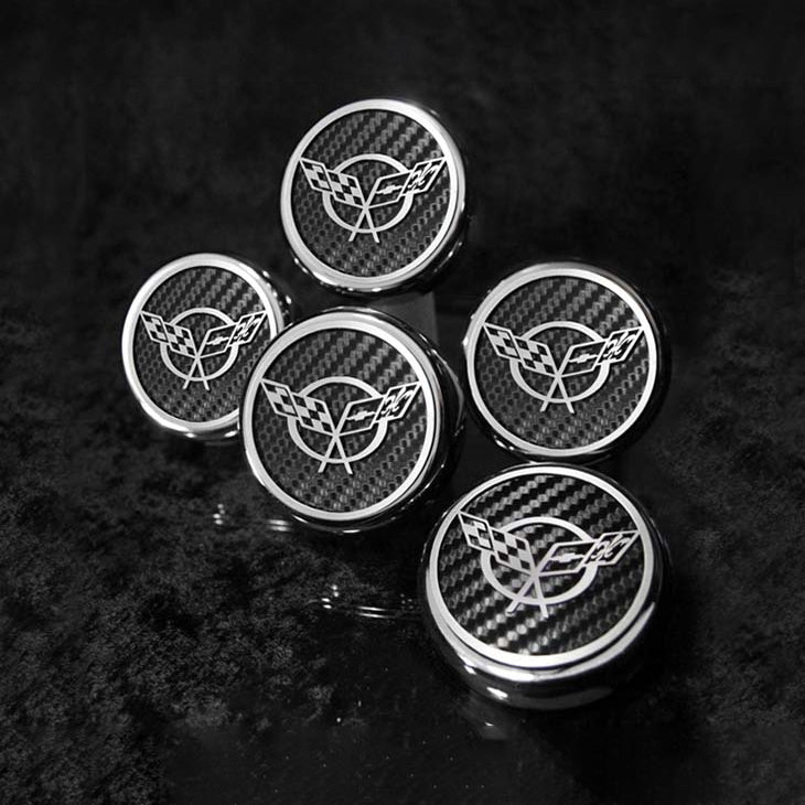 Black 1997-2004 C5 & Z06 Corvette - Crossed Flags Logo Fluid Cap Covers 5Pc Auto Transmission
