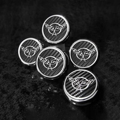 Black 1997-2004 C5 & Z06 Corvette - Crossed Flags Logo Fluid Cap Covers 5Pc Auto Transmission