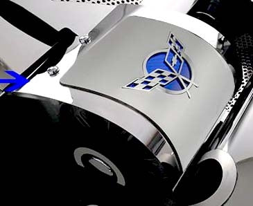 Black 1997-2004 C5 Corvette - Deluxe Alternator Cover w/Crossed Flags Carbon Fiber Vinyl Inlay - Polished and Brushed Finish