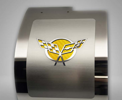 Dark Gray 1997-2004 C5 Corvette - Deluxe Alternator Cover w/Crossed Flags Carbon Fiber Vinyl Inlay - Polished and Brushed Finish