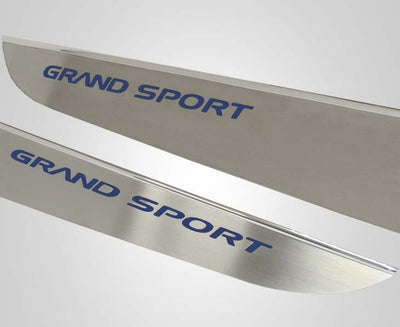 2010-2013 C6 Corvette - Door Guards with Grand Sport Inlay 2Pc - Brushed Stainless