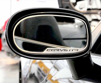 2005-2013 C6 Corvette - CORVETTE Style Side View Mirror Trim 2Pc [Standard] - Brushed Stainless