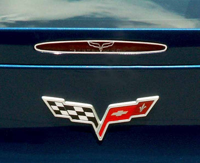 2005-2013 C6 Corvette - 5th Brake Light Trim Crossed Flags Style - Polished Stainless Steel