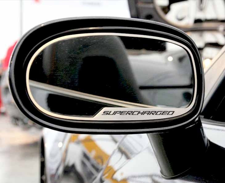 2005-2013 C6 Corvette - Side View Mirror Trim SUPERCHARGED Style - Brushed Stainless