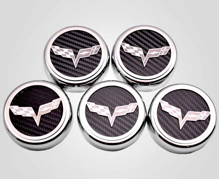 2005-2013 C6 Corvette - Crossed Flags Logo Fluid Cap Covers 5Pc Auto Transmission