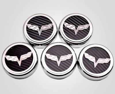 Light Gray 2005-2013 C6 Corvette - Crossed Flags Logo Fluid Cap Covers 5Pc Auto Transmission