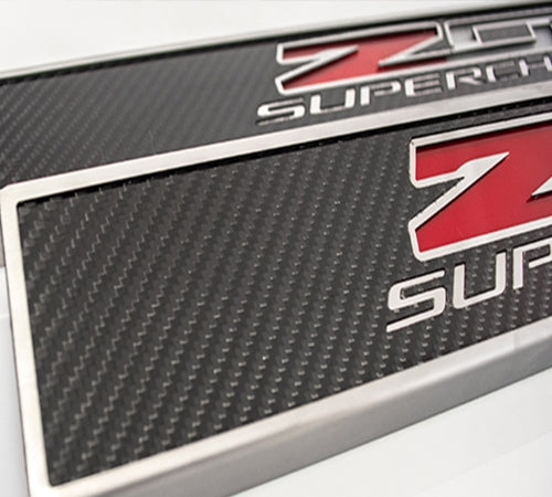 2014-2019 C7 Corvette - Light Up Z06 SUPERCHARGED Replacement Door Sills 2Pc - Carbon Fiber w/Stainless Trim