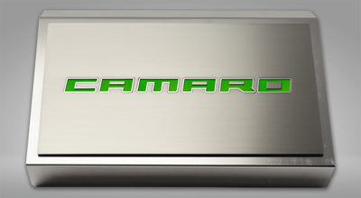 2016-2021 Camaro - Fuse Box Cover Polished w/Brushed CAMARO Top Plate