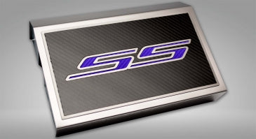 Dark Gray 2016-2021 Camaro SS - Fuse Box Cover Polished w/Carbon Fiber SS Style Top Plate