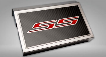 Dark Gray 2016-2021 Camaro SS - Fuse Box Cover Polished w/Carbon Fiber SS Style Top Plate