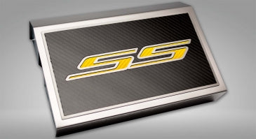 Dark Gray 2016-2021 Camaro SS - Fuse Box Cover Polished w/Carbon Fiber SS Style Top Plate
