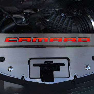 Black 2016-2020 Camaro - Illuminated Front Header Plate CAMARO Style - Stainless- LED